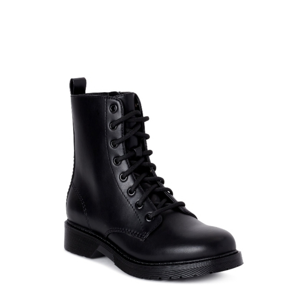 Women's Black Lace-Up Lug Boots